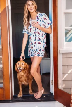 Lobster Buoy Drawstring Shorts Pajama Set